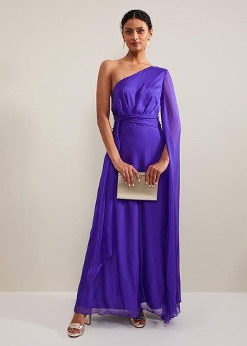 Phase Eight Darby Silk One Shoulder Dress Purple USA | 8365271-PN